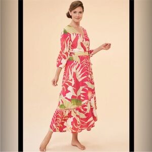 NWOT Powder Tropical Wrap Dress , Dark Rose size large.